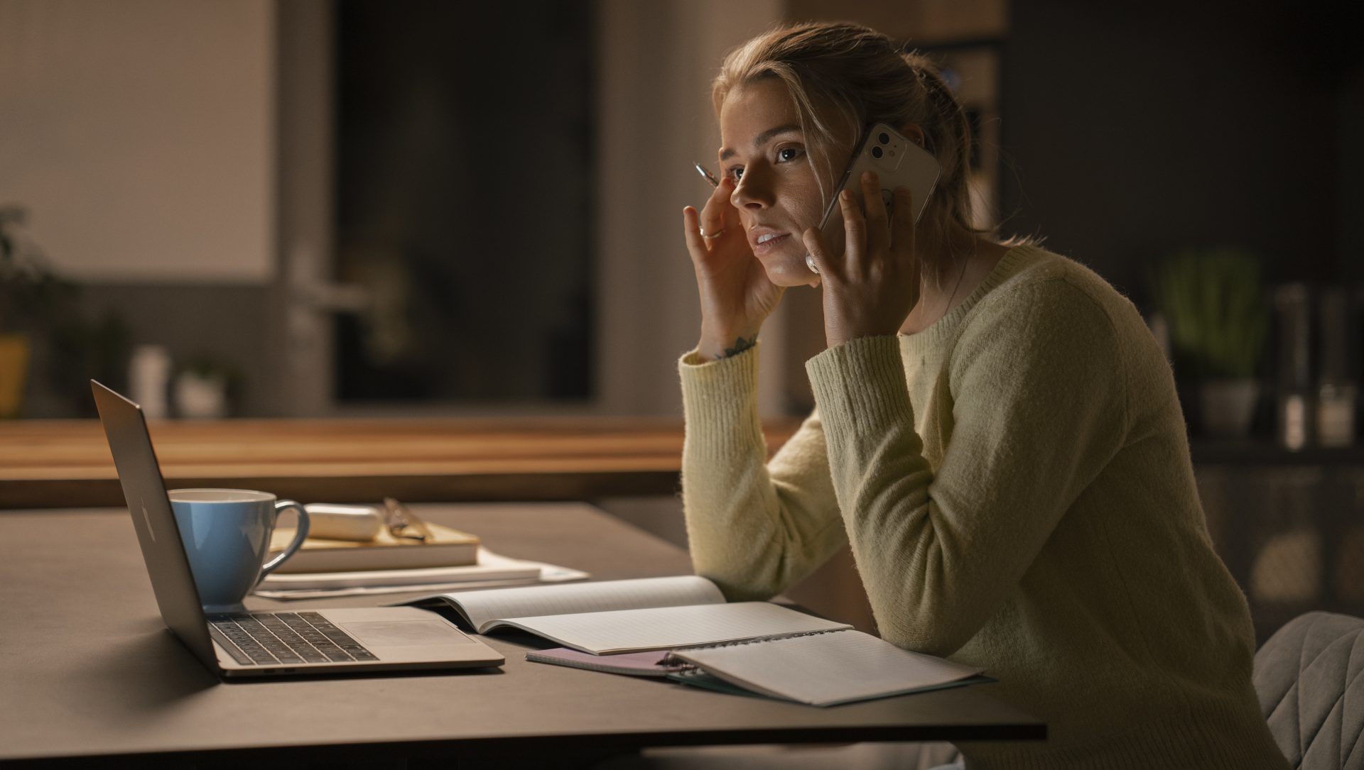 Medium shot woman working late night